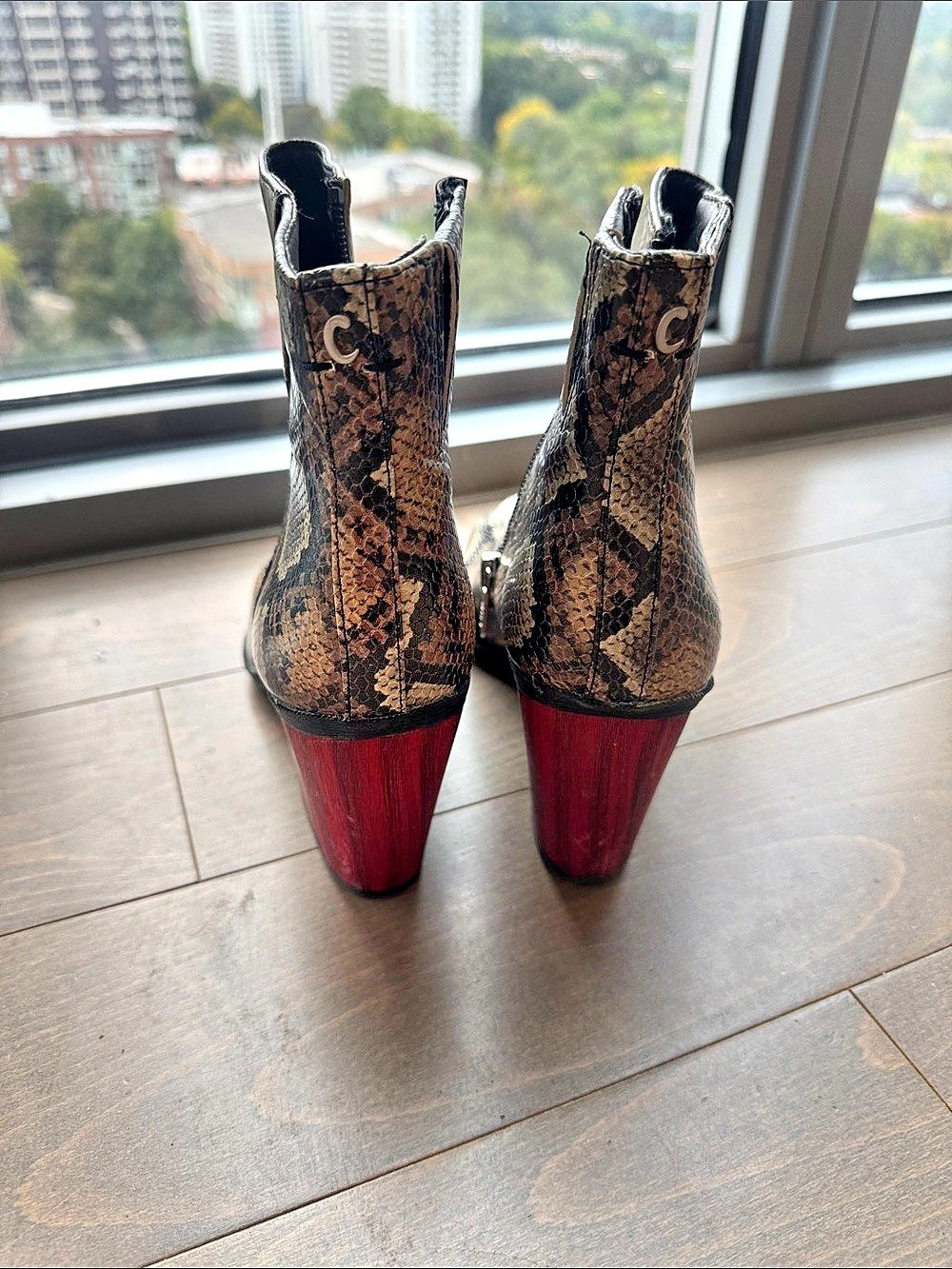 Sam Edelman Python-Print Pointed-Toe Heeled Boots US 8.5 - Picture 3 of 5